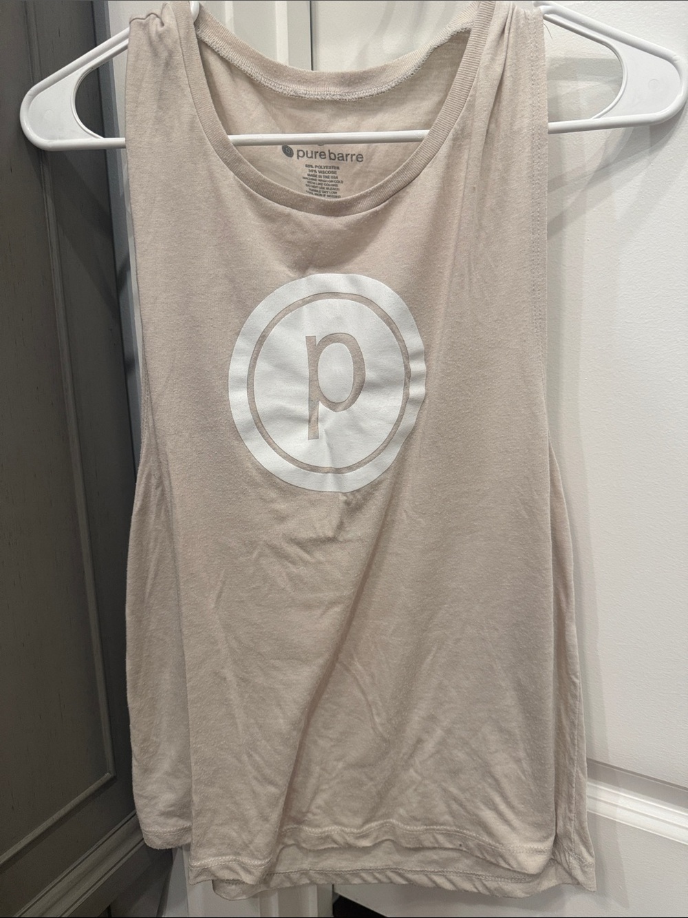 Pure Barre Beige Logo Muscle Tank Top